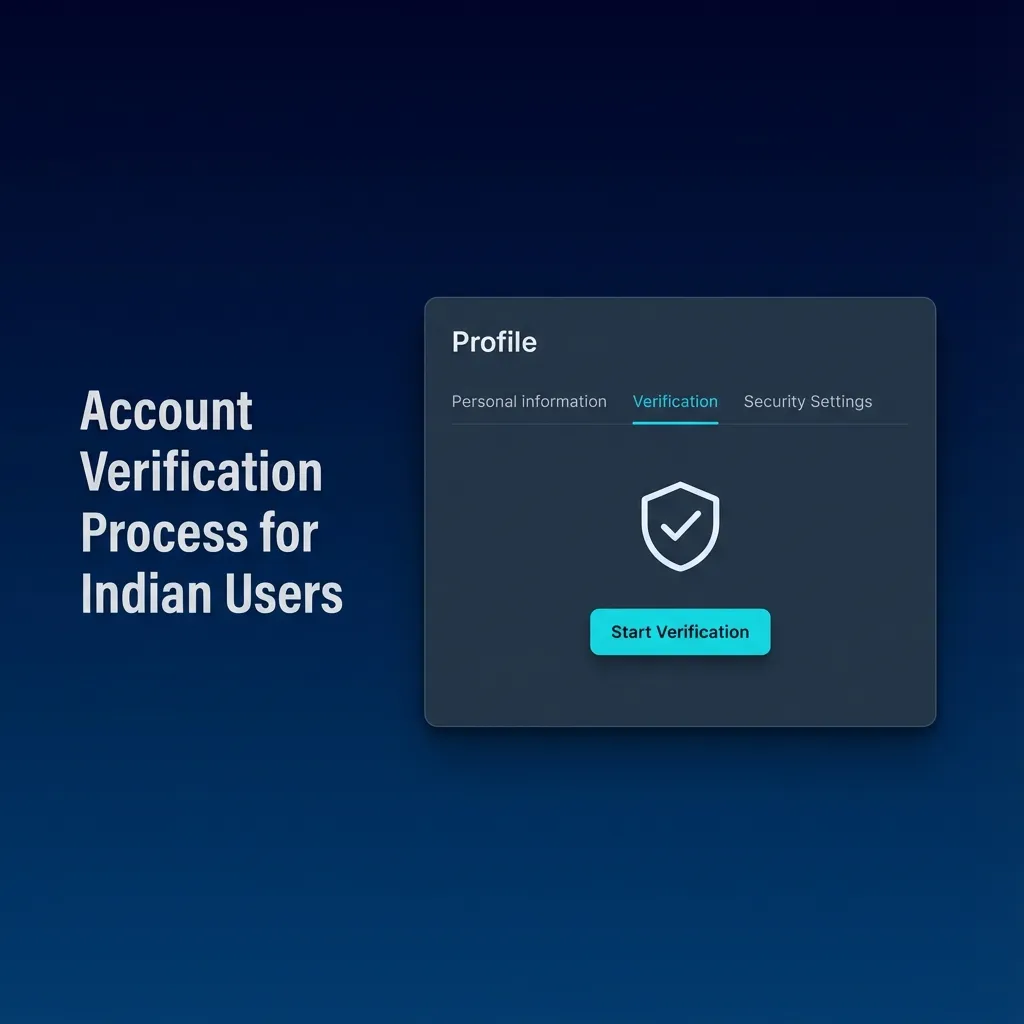 Illustrated checklist showing Indian user completing online KYC account verification with ID, address, and payment documents.