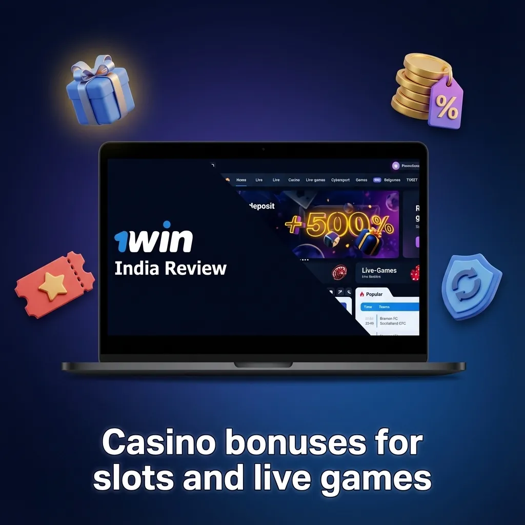 Colorful casino banner showing slots, live dealer tables, and promo tags for deposit bonus, free spins, cashback and reload.