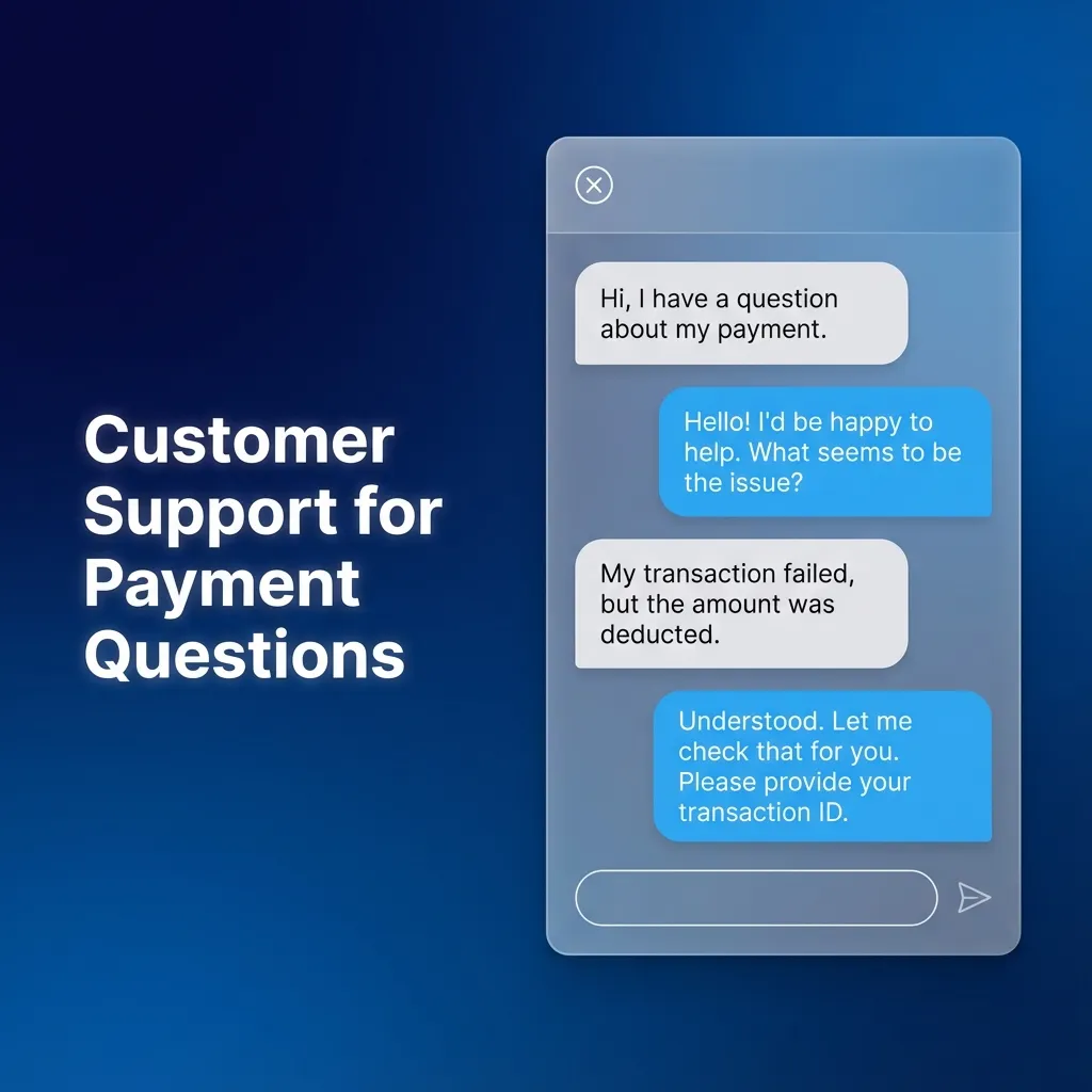Illustration of customer support channels for 1win India payment issues: live chat, email, messaging apps, and FAQ help center.