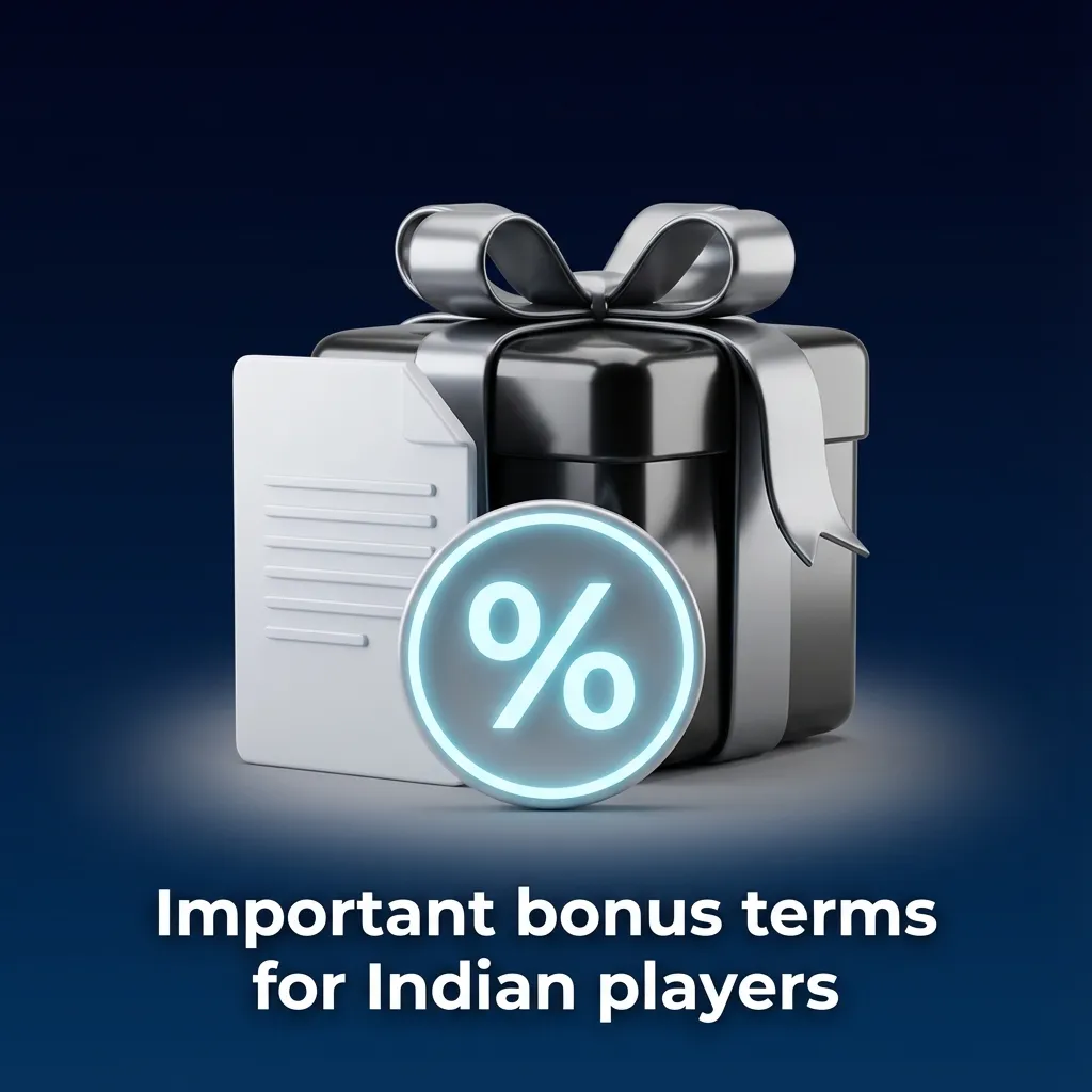 Graphic titled “Important bonus terms for Indian players” showing key wagering, eligibility, and time-limit rules in bullet points.