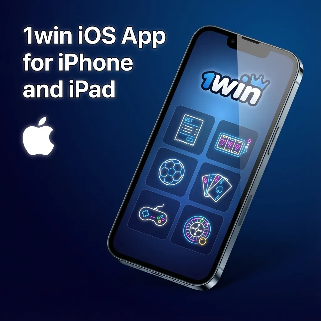 1win iOS app shown on iPhone and iPad screens, highlighting sports and casino features in a mobile layout