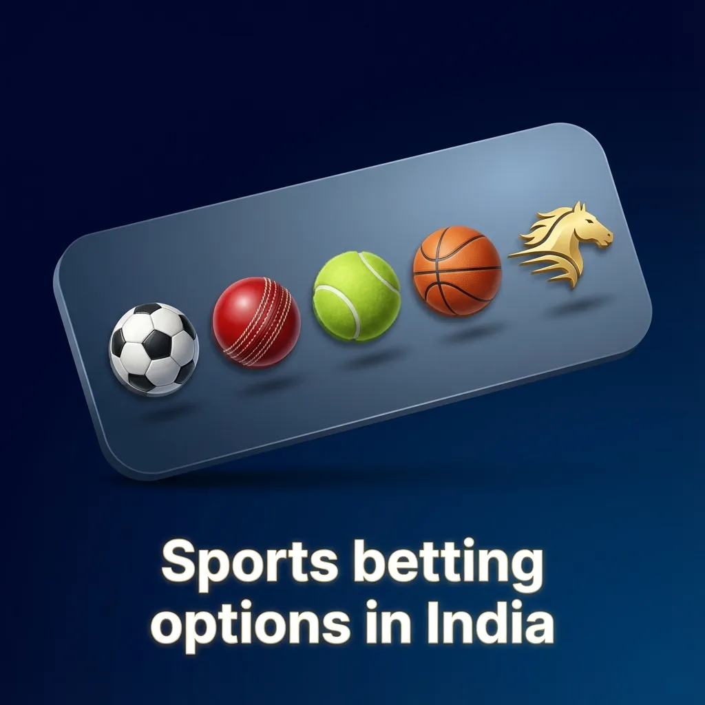 Sports betting options in India showing icons for cricket, football, tennis, kabaddi, esports and more sports markets.