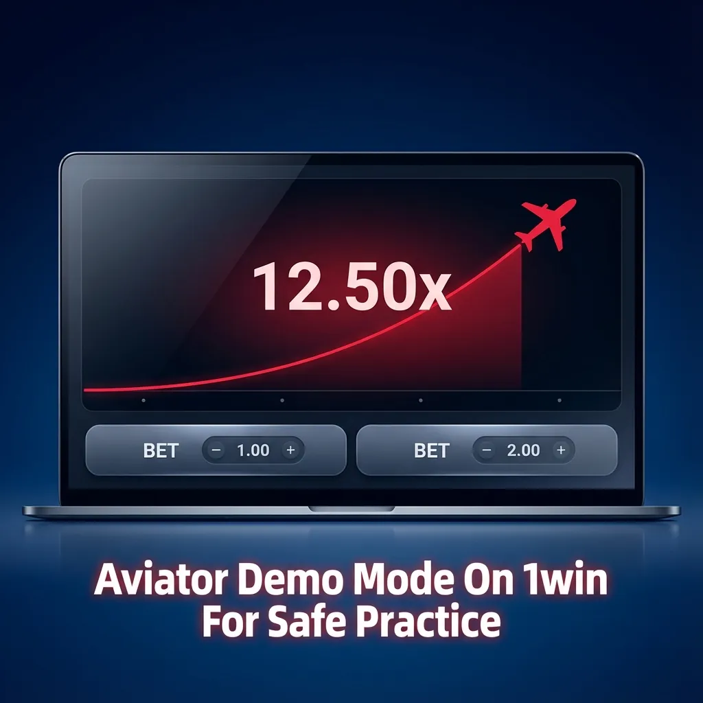 Screenshot of Aviator game demo on 1win showing rising plane, multipliers and virtual balance for risk‑free practice