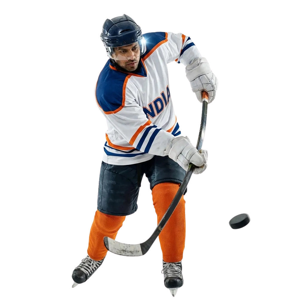 1win India ice hockey betting interface showing odds, live scores, stats, and a welcome bonus banner for new users