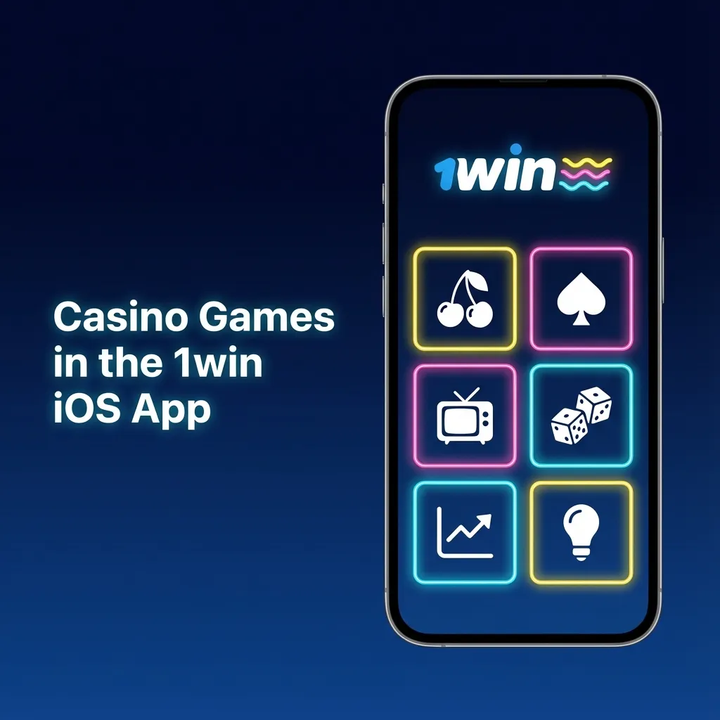 iPhone displaying 1win iOS casino app lobby with slots, live tables, jackpots, and game filters in portrait mode