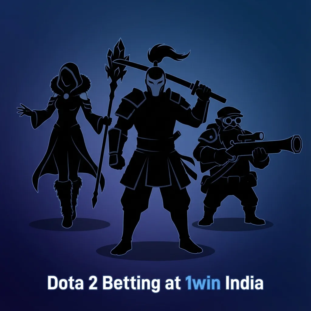 1win India Dota 2 betting page showing live match odds, markets, and popular tournament logos on a dark esports-themed background