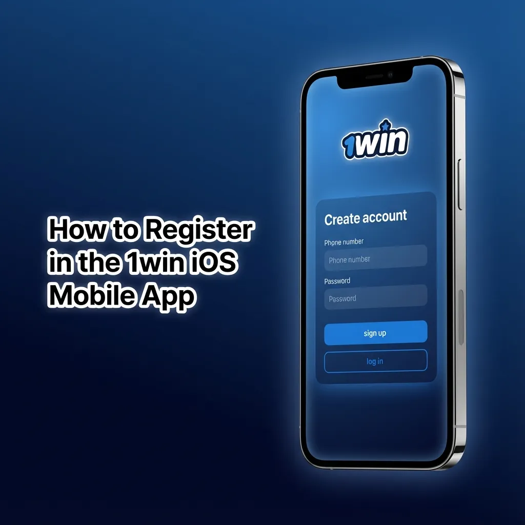 iPhone screen showing 1win iOS app registration steps with Sign Up button, fields, INR currency, and 18+ confirmation checkbox