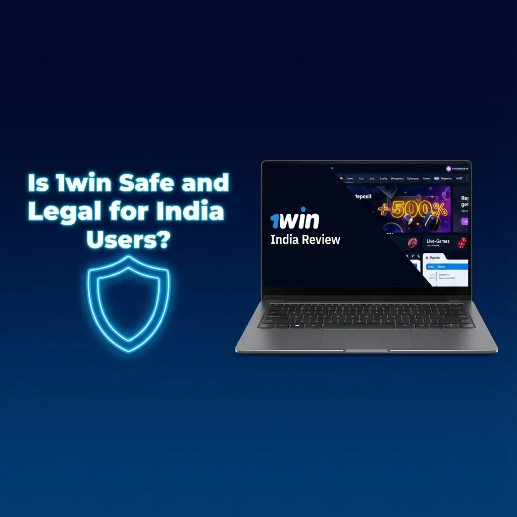 Illustration asking if 1win is safe and legal in India, highlighting licence, SSL security and responsible gaming icons