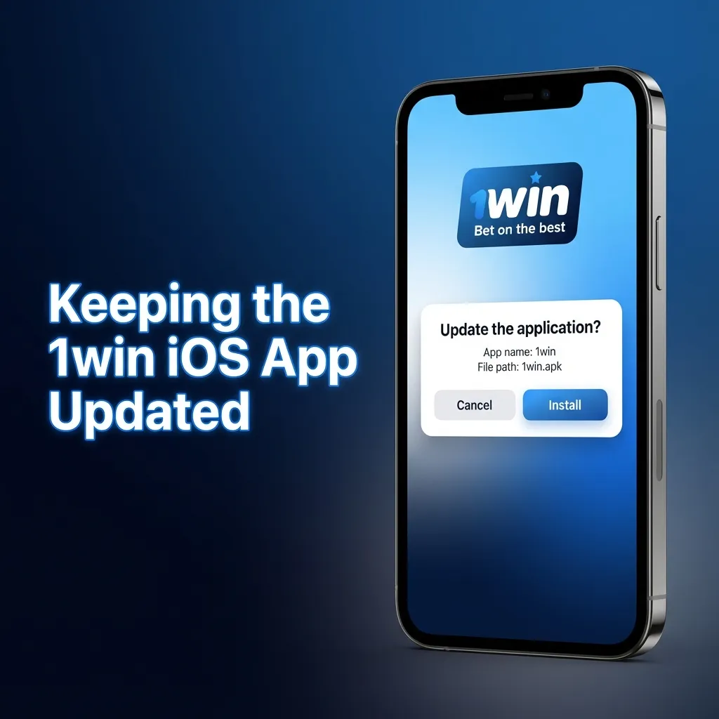 Illustration of an iPhone screen with the 1win web app icon, symbolizing automatic updates and refreshed content