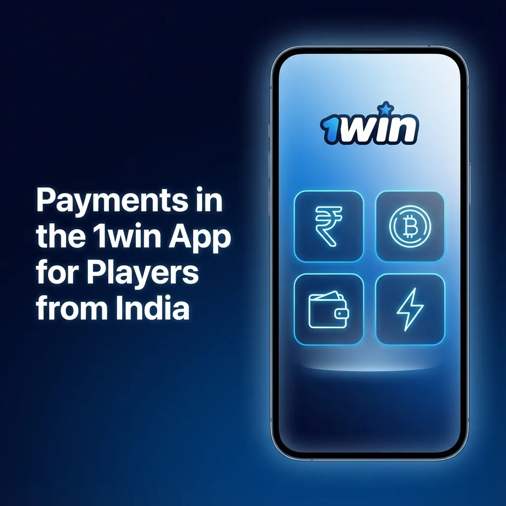 Smartphone showing 1win app payment screen with Indian methods like UPI, PayTM, PhonePe, cards, netbanking and crypto in INR