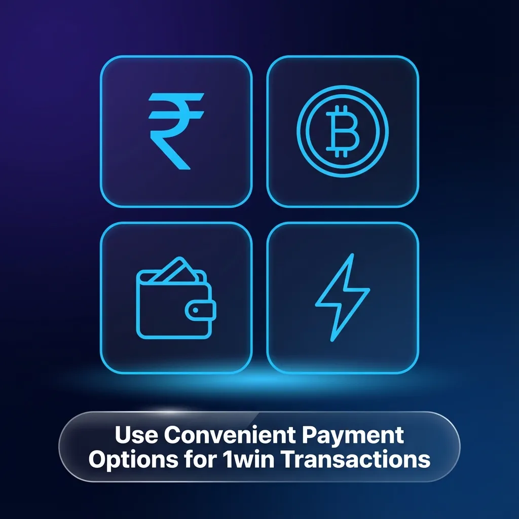 Illustration of 1win India payment methods: UPI apps, Paytm, PhonePe, cards, NetBanking, crypto, and e‑wallet icons