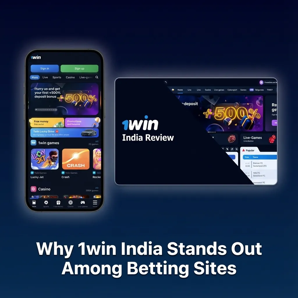 Graphic highlighting 1win India fast rupee payments, IPL cricket odds, Hindi casino games, mobile app, and 24/7 support
