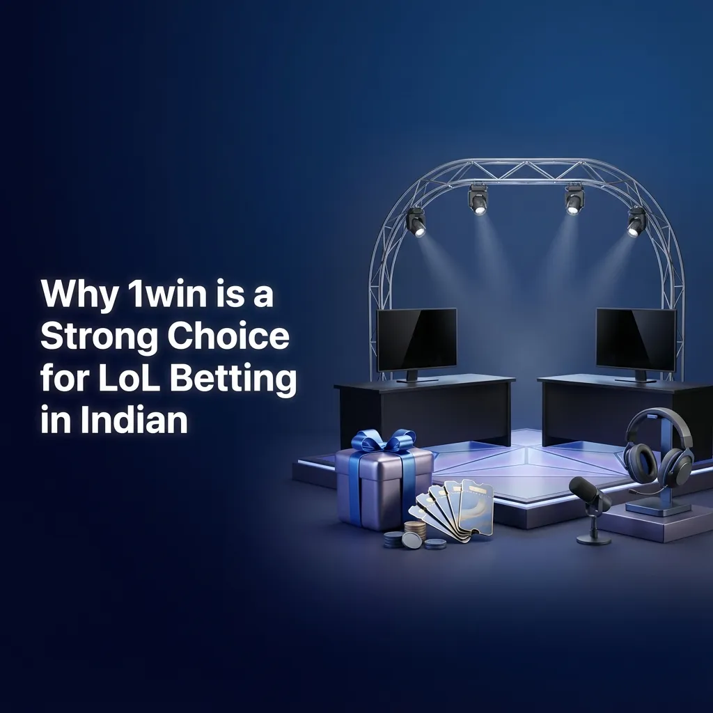Banner for 1win LoL betting in India, highlighting rupee payments, big welcome bonus, app, odds and 24/7 support