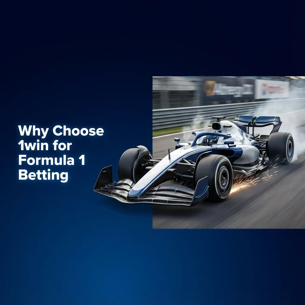 Infographic titled “Why Choose 1win for Formula 1 Betting” with icons for odds, live betting, app, stats, and local payments