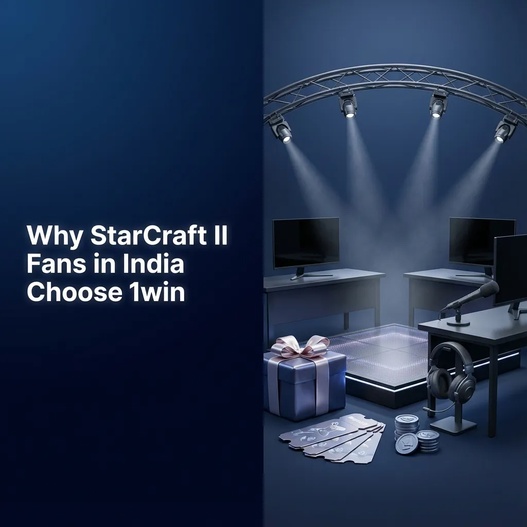 Promotional banner: 1win StarCraft II betting for Indian fans with ₹ bonuses, local payments, esports odds, and mobile app