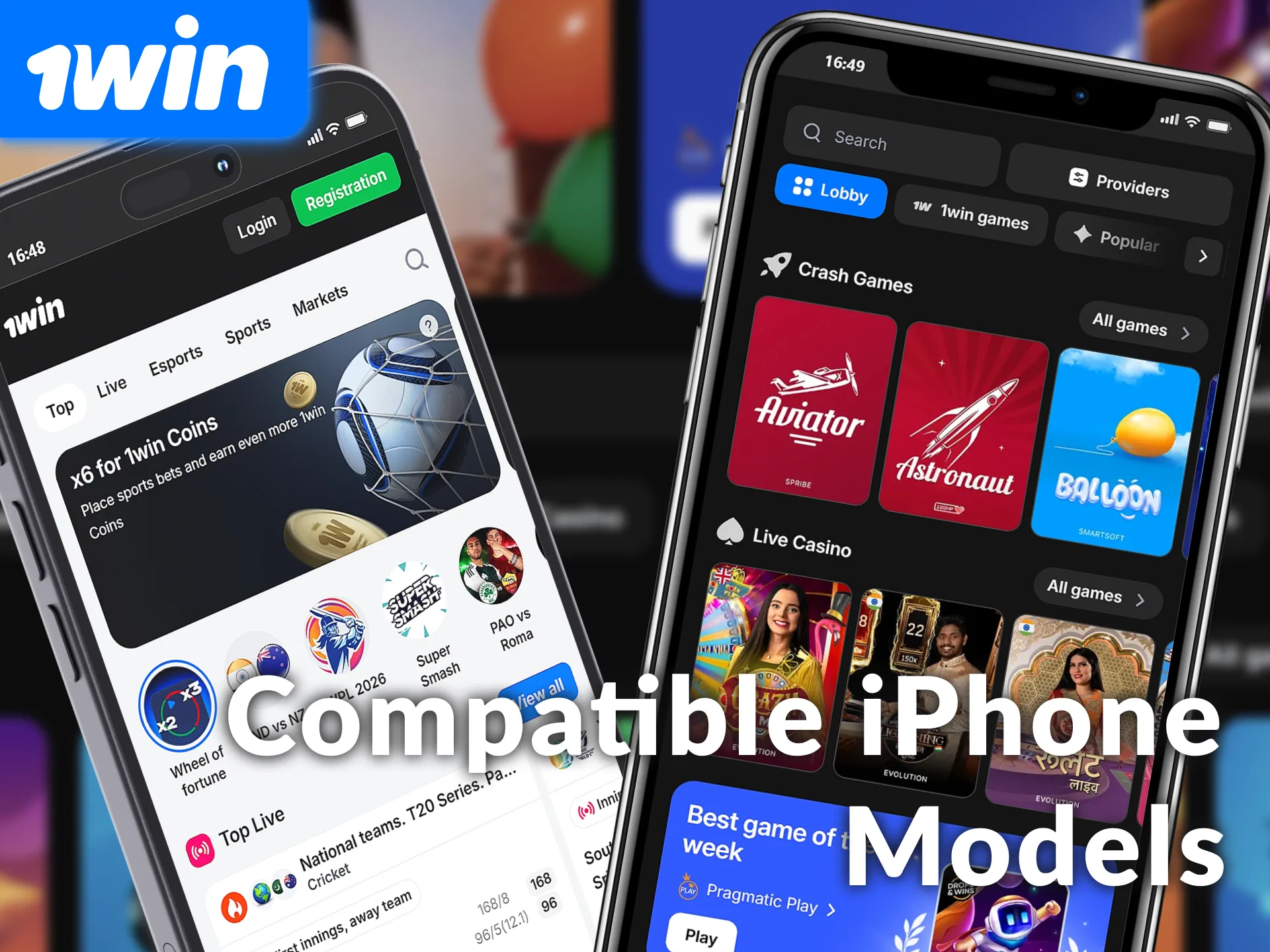 View all compatible iPhone and iPad Models for the 1win App.