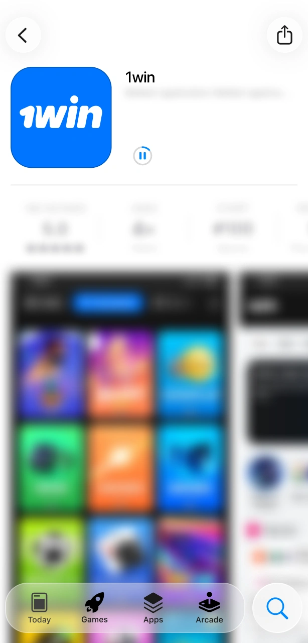 Monitor the progress circle until your 1win iOS setup is complete.