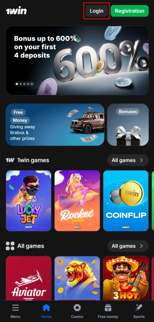 Launch the 1win iOS application and log in to start playing.