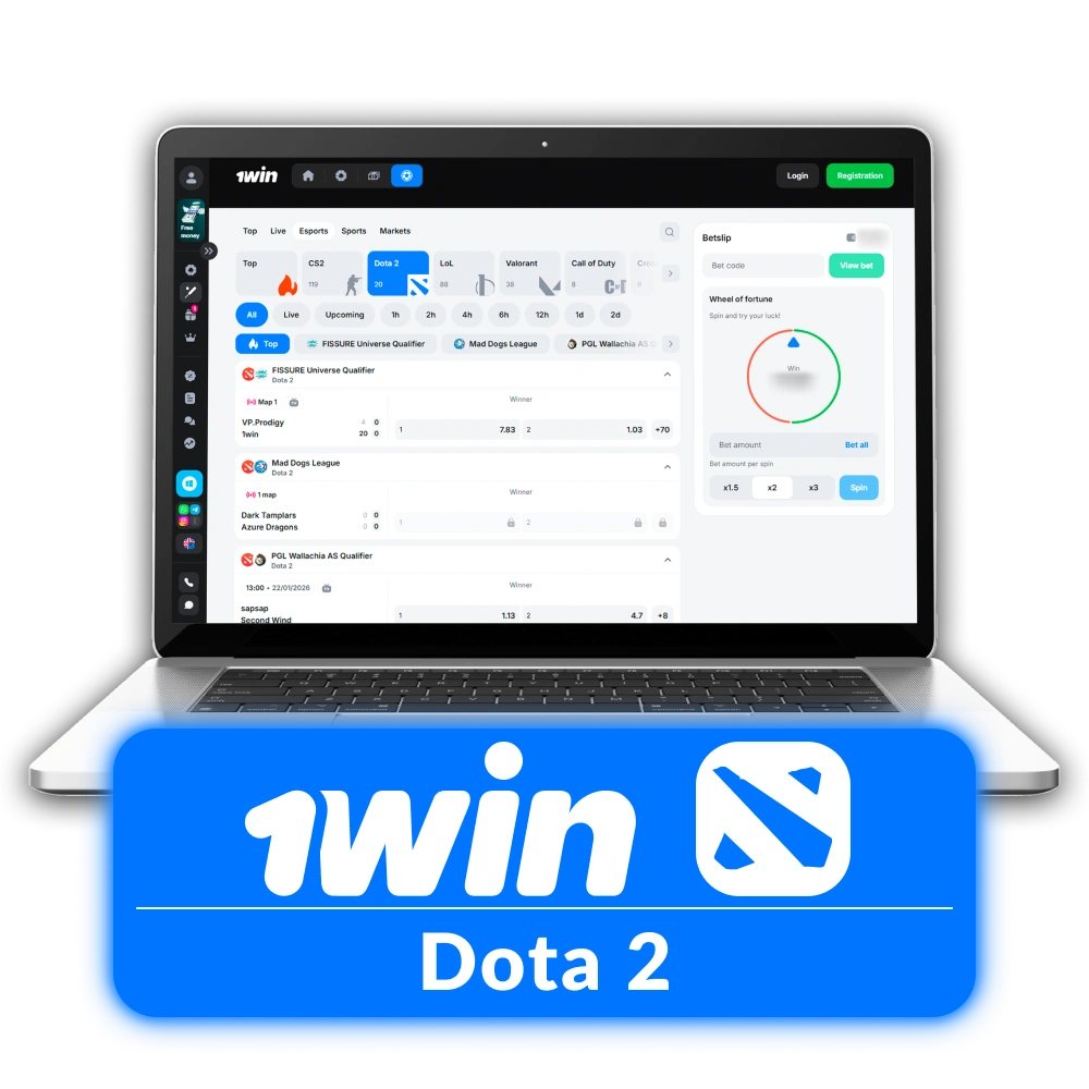 Bet on professional Dota 2 matches using the 1win betting site.