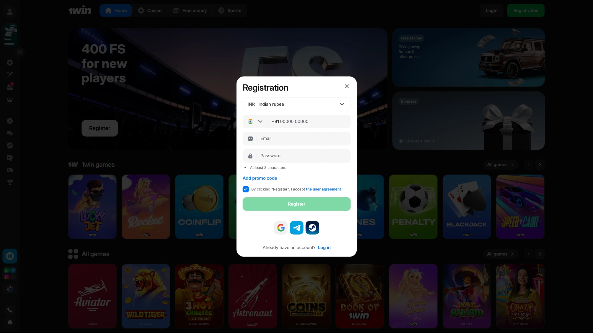 Use the 1win Registration form to quickly create your betting account.