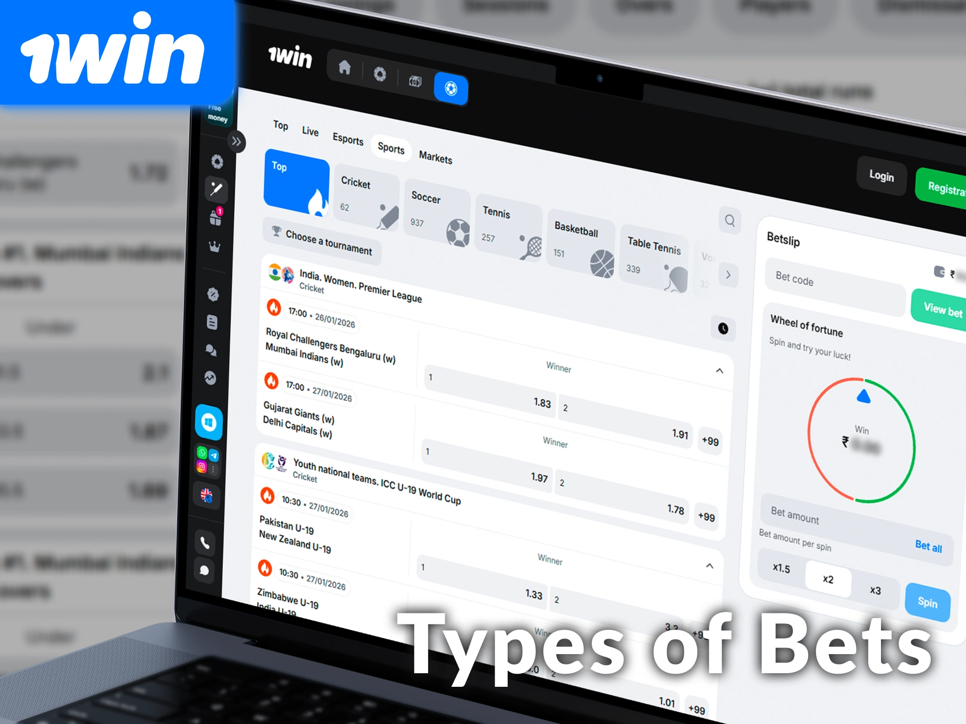 Choose between various Types of Bets Available on 1win India to win.