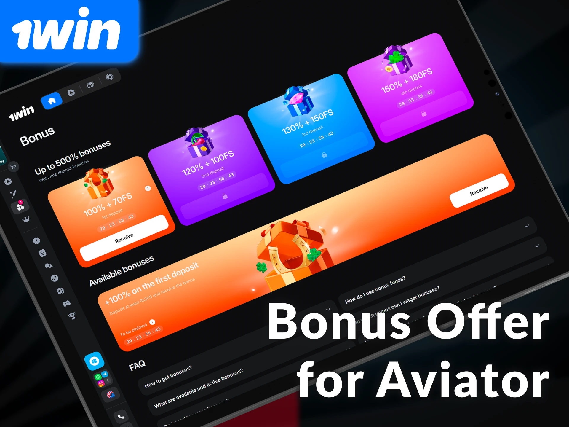 Claim the exclusive bonus offer for Aviator on 1win India to increase your flight time.