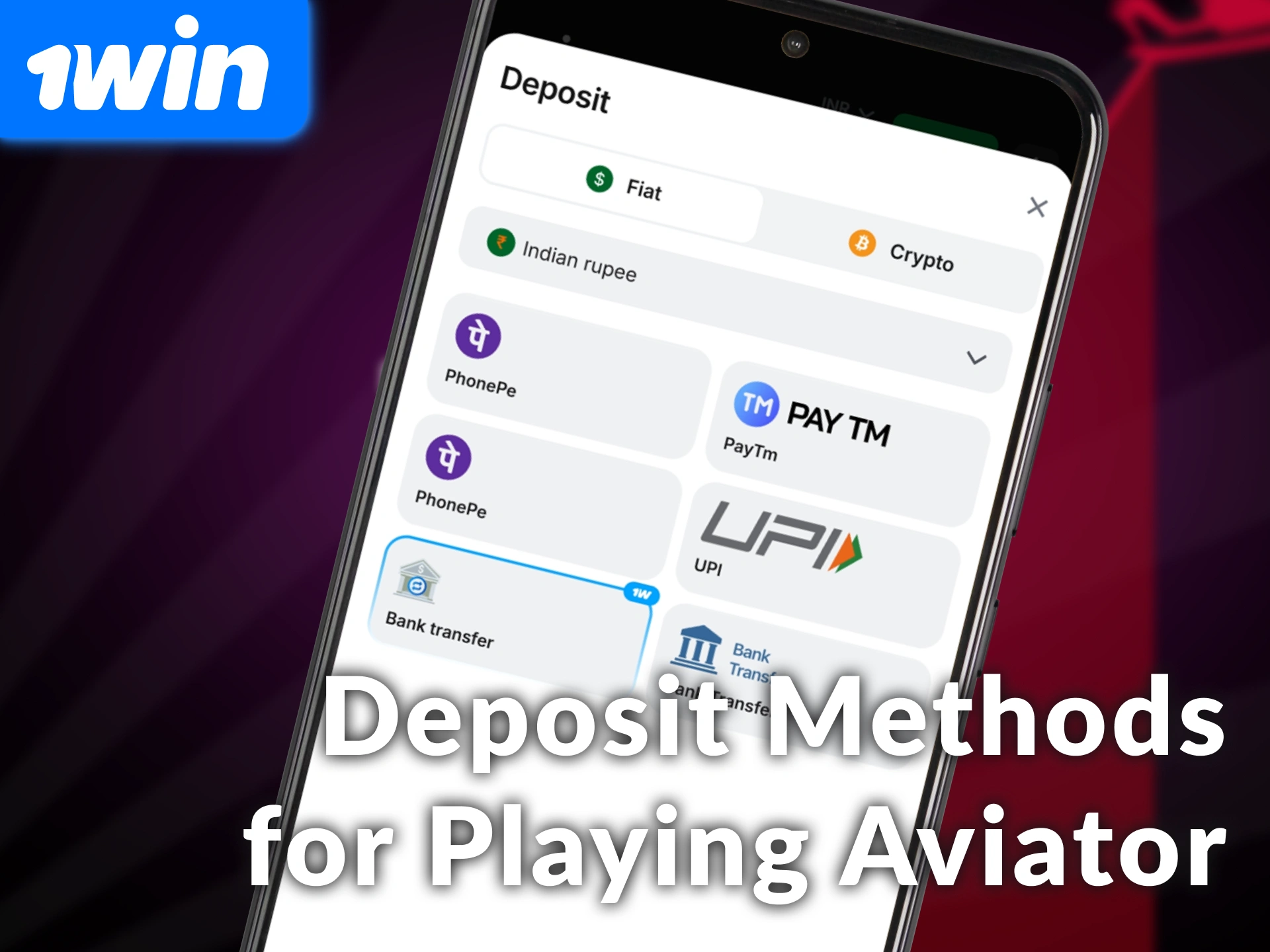 Check the available deposit methods for playing Aviator on 1win.