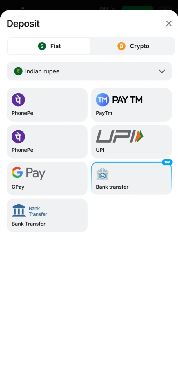 Log in and make a deposit at 1win India for Aviator playing.