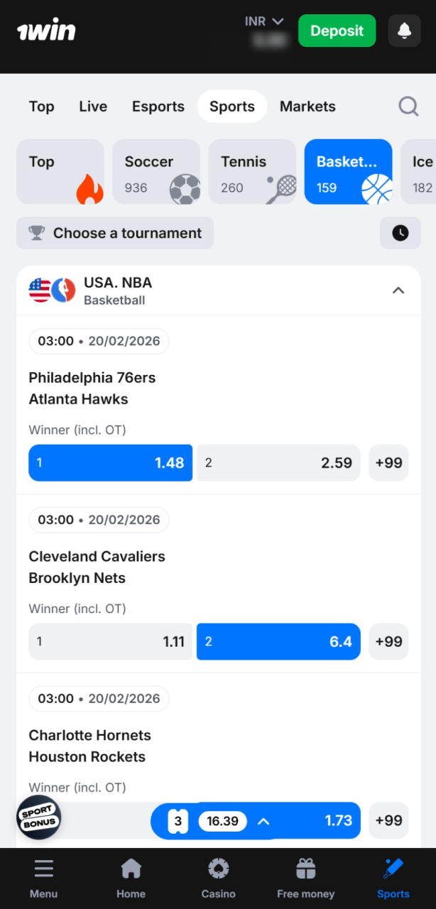 Compare basketball odds and markets to find the best 1win value.