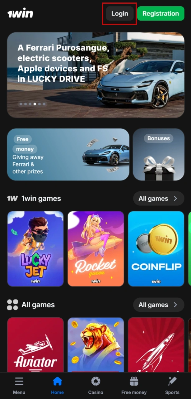 Log in or sign up at 1win to start basketball betting.