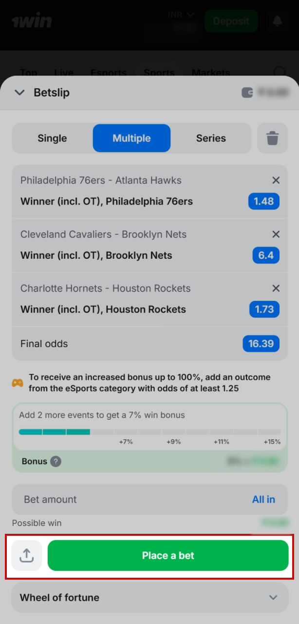 Place your basketball bet at 1win and enjoy the game live.