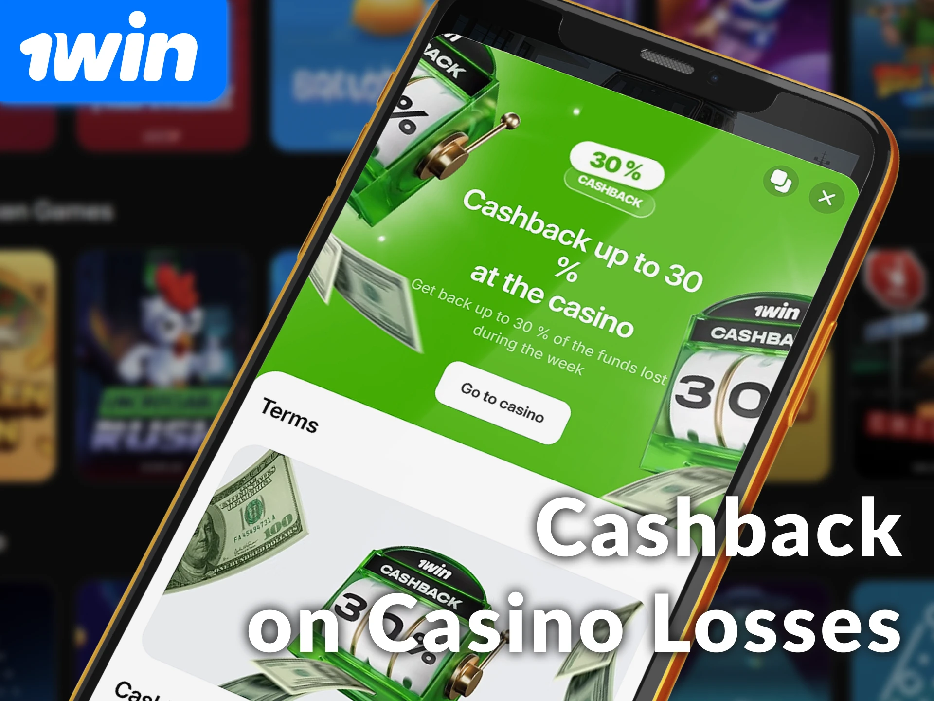 Receive up to 30% weekly cashback on 1win casino losses to stay in the game longer.