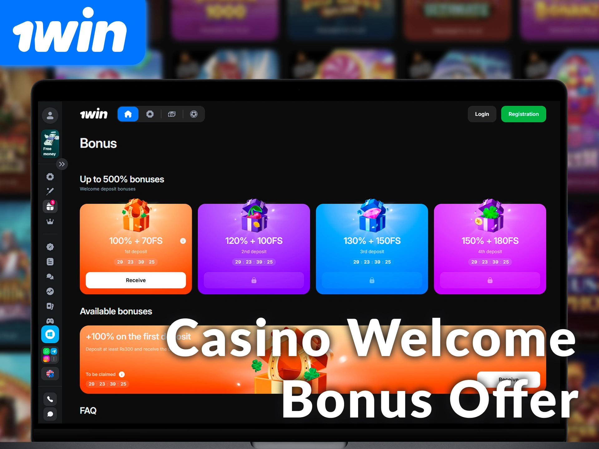 Claim the exclusive casino welcome bonus offer at 1win India.