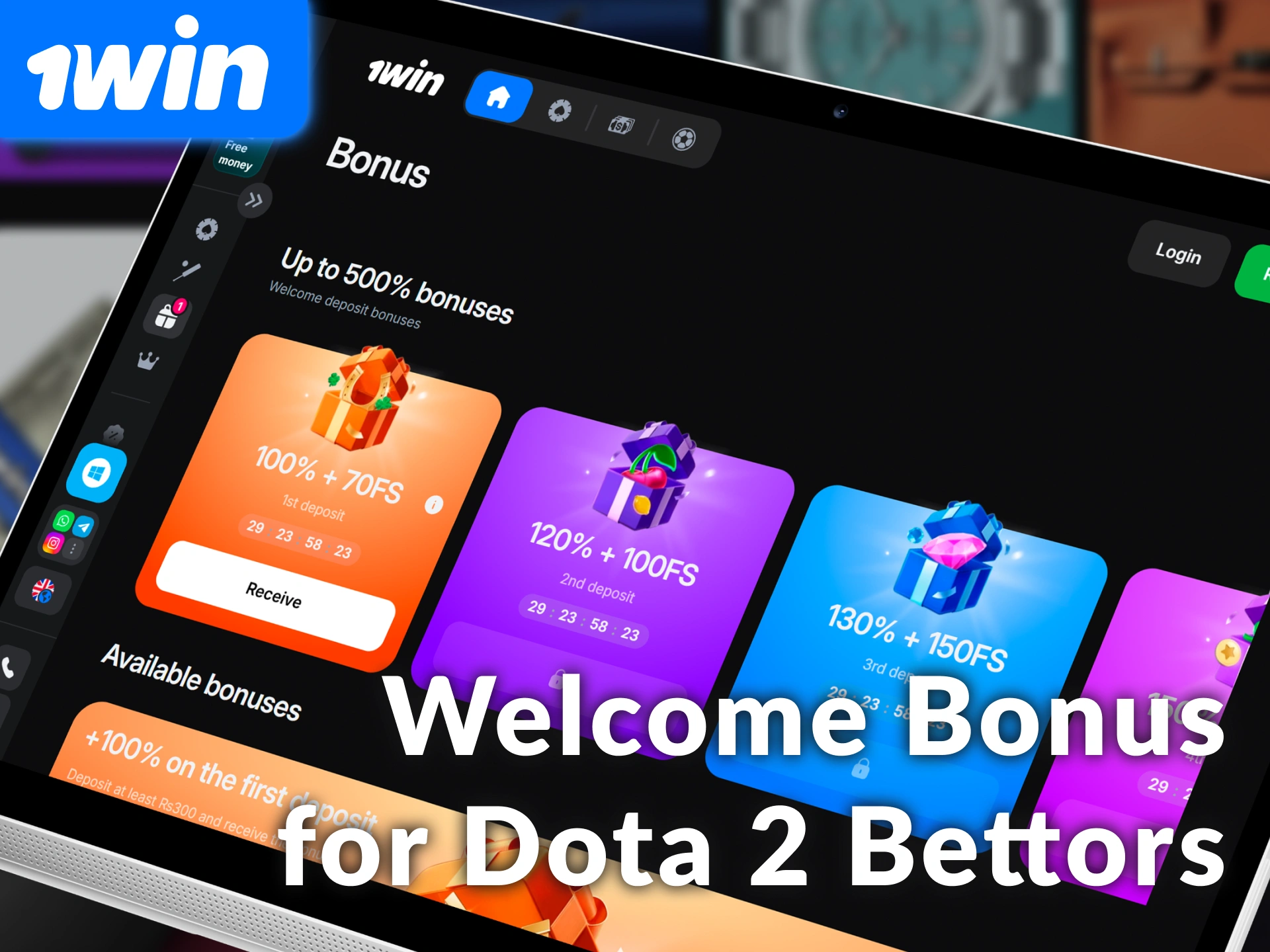 Get 1win welcome bonus for new Dota 2 bettors in India.