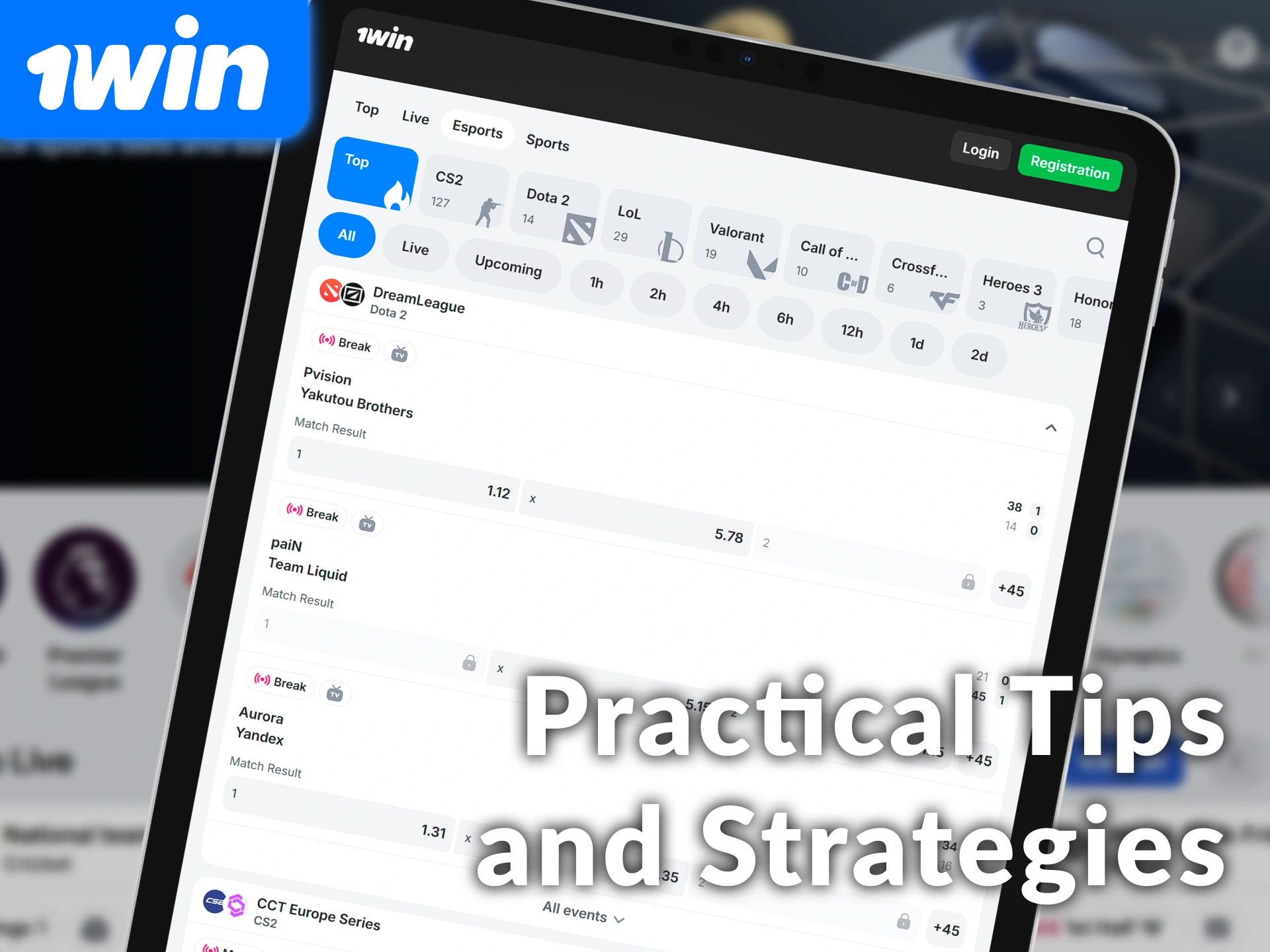 Use practical tips and strategies for winning e-sports bets at 1win.