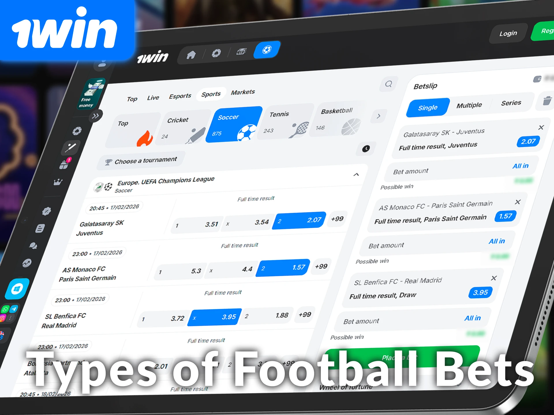 Explore types of football bets available for 1win sports users in India.
