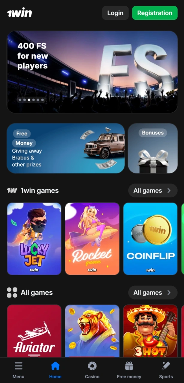View the official 1win iOS App interface main page for quick navigation.