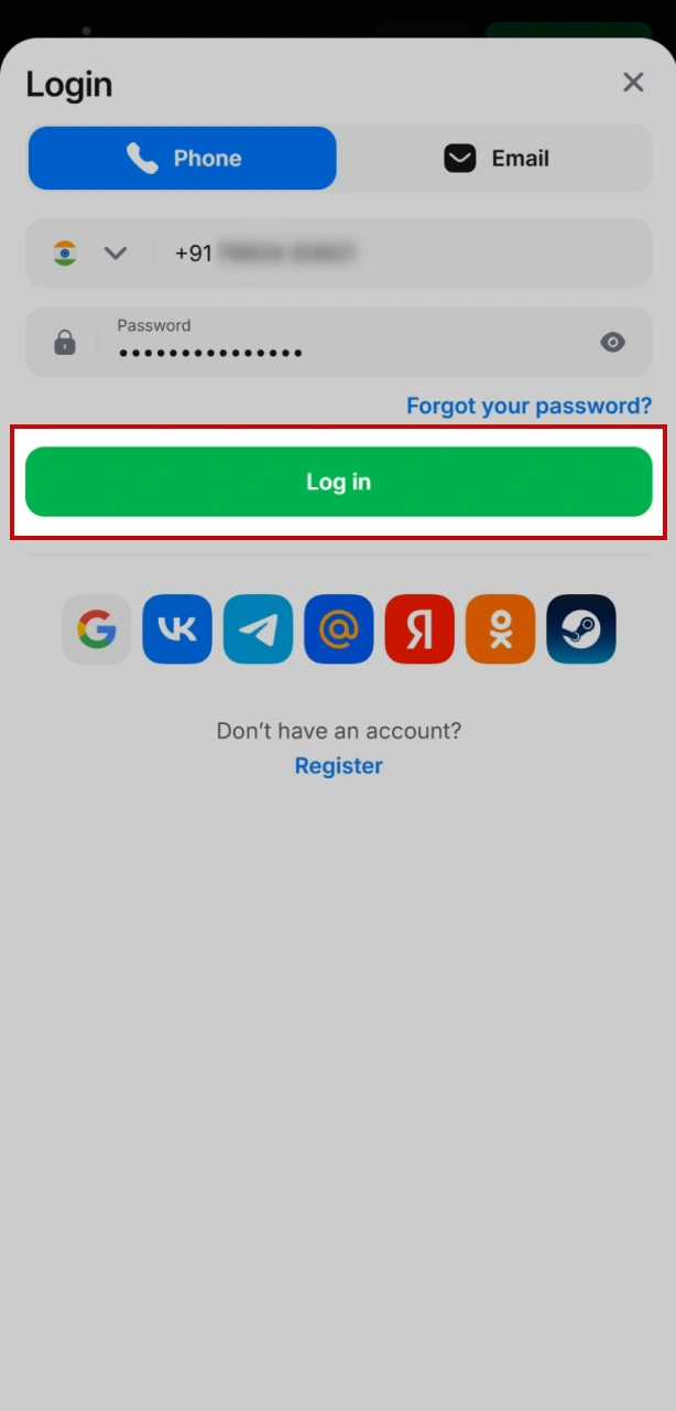Complete the 1win sign in and enter your 2FA security code if required.