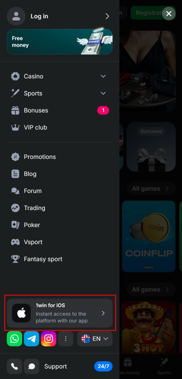 Download and install the official 1win app on your Android or iOS device in India.