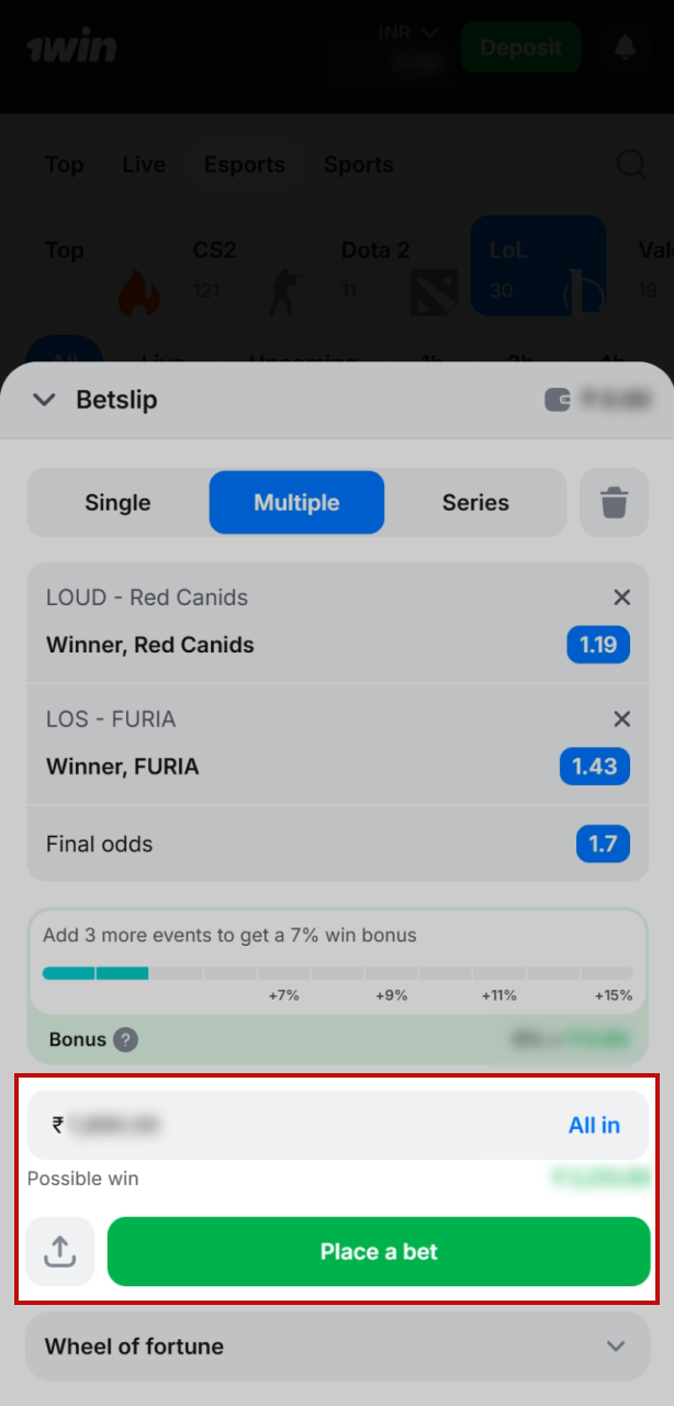 Place your first bet on League of Legends at 1win Official.