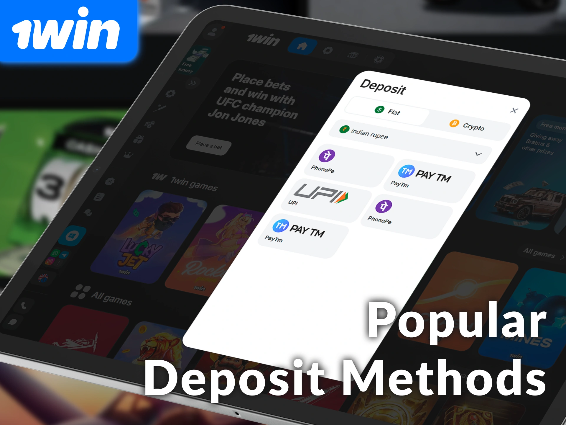 Use popular deposit methods used by Indian players on the 1win site.