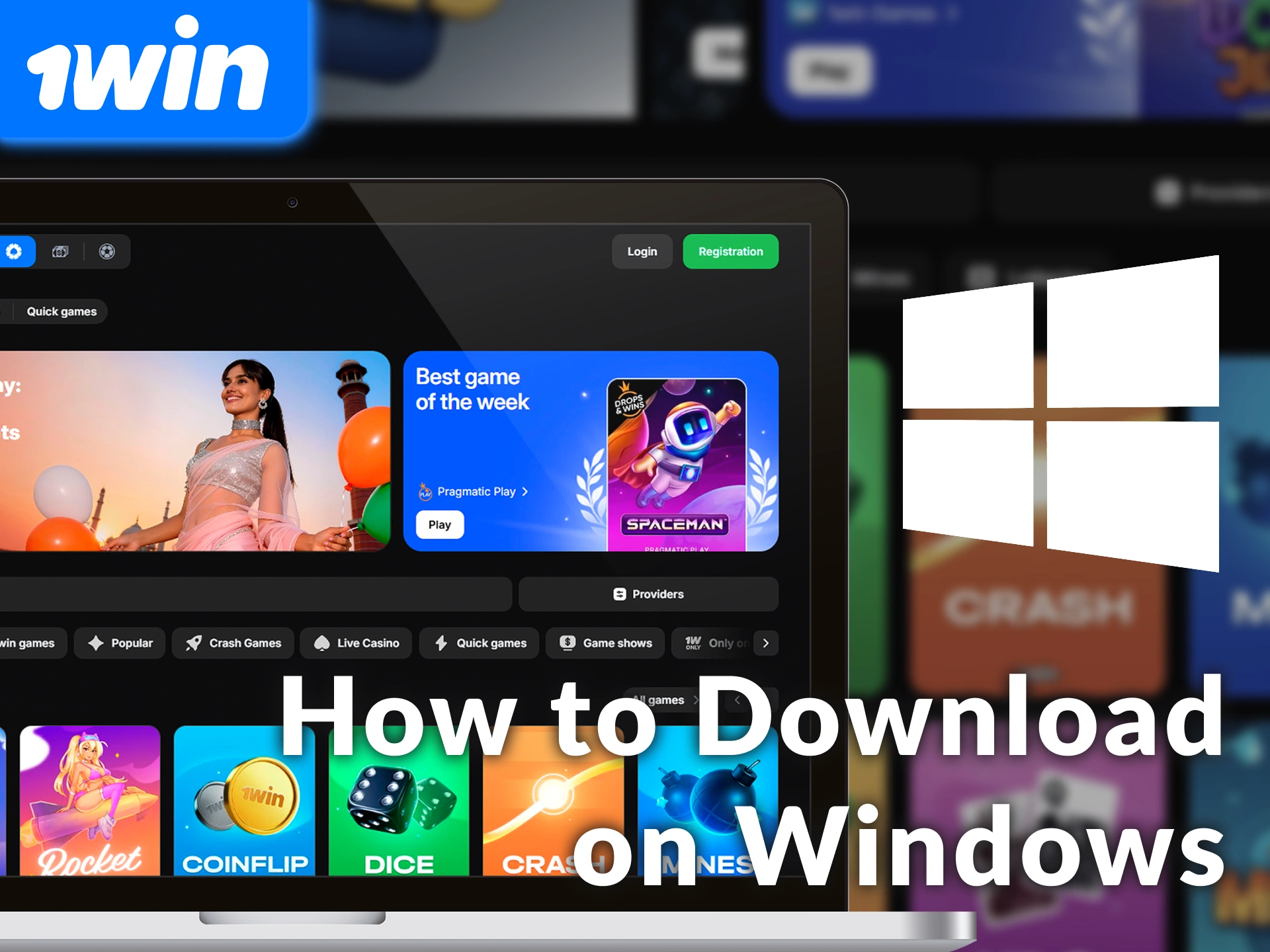 Follow the visual guide on How to complete 1win download for PC on Windows computers.