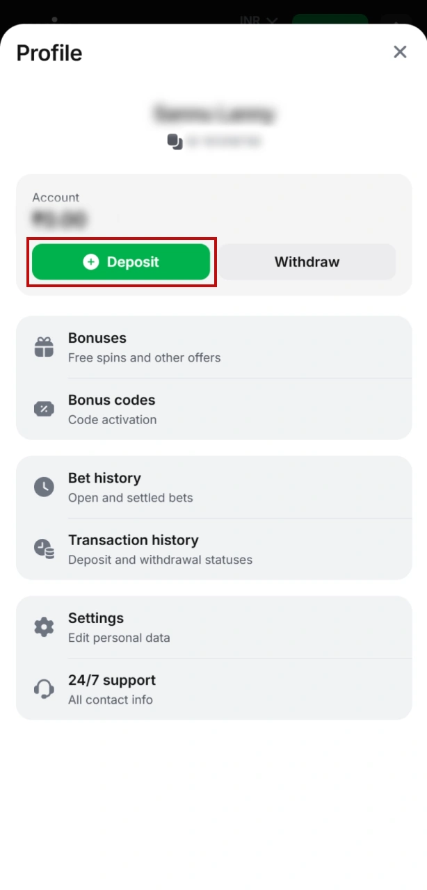 Add money to your account and claim the 1win deposit bonus.
