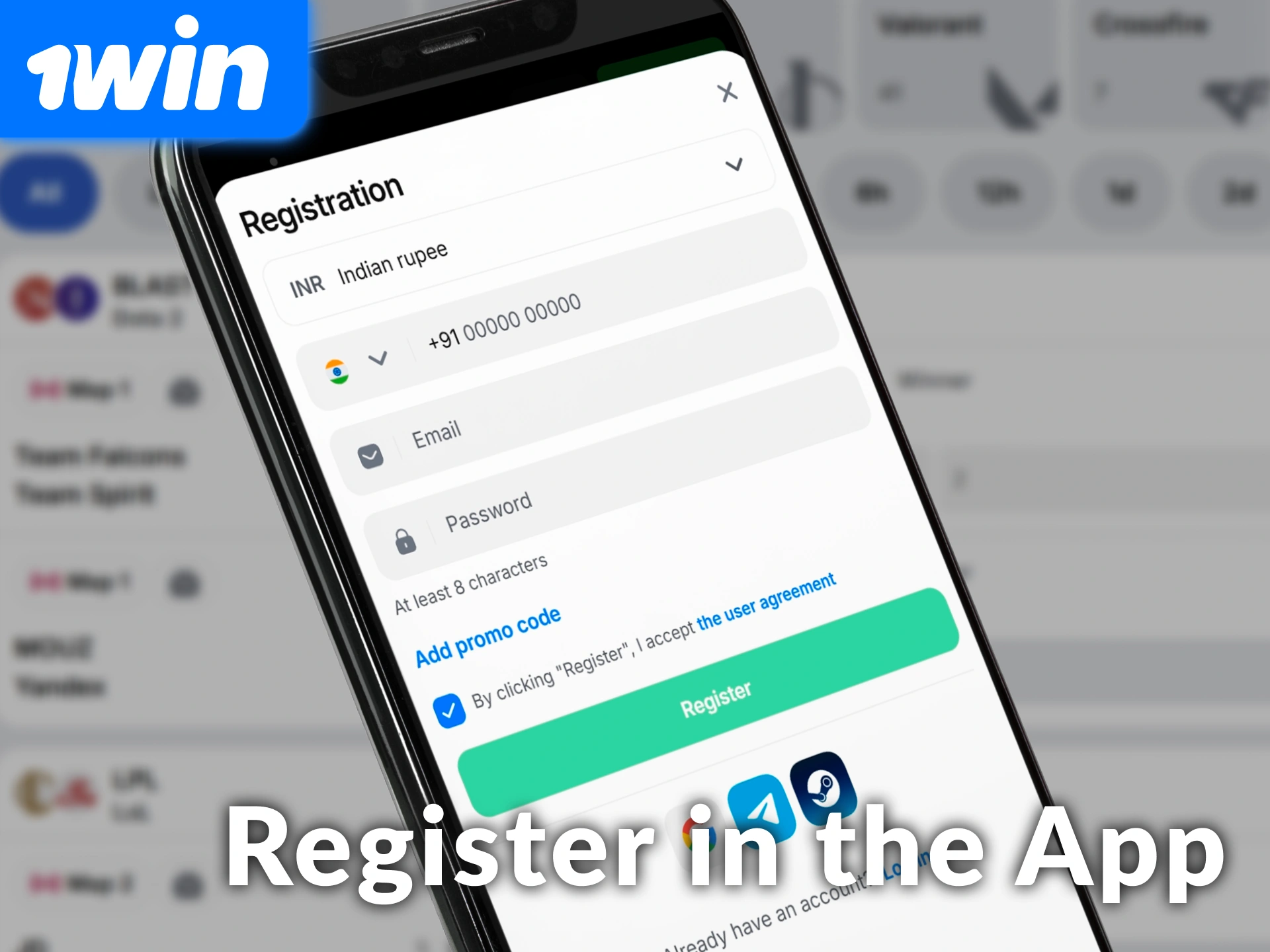 Complete the 1win register on mobile app for Indian users in just a few taps.
