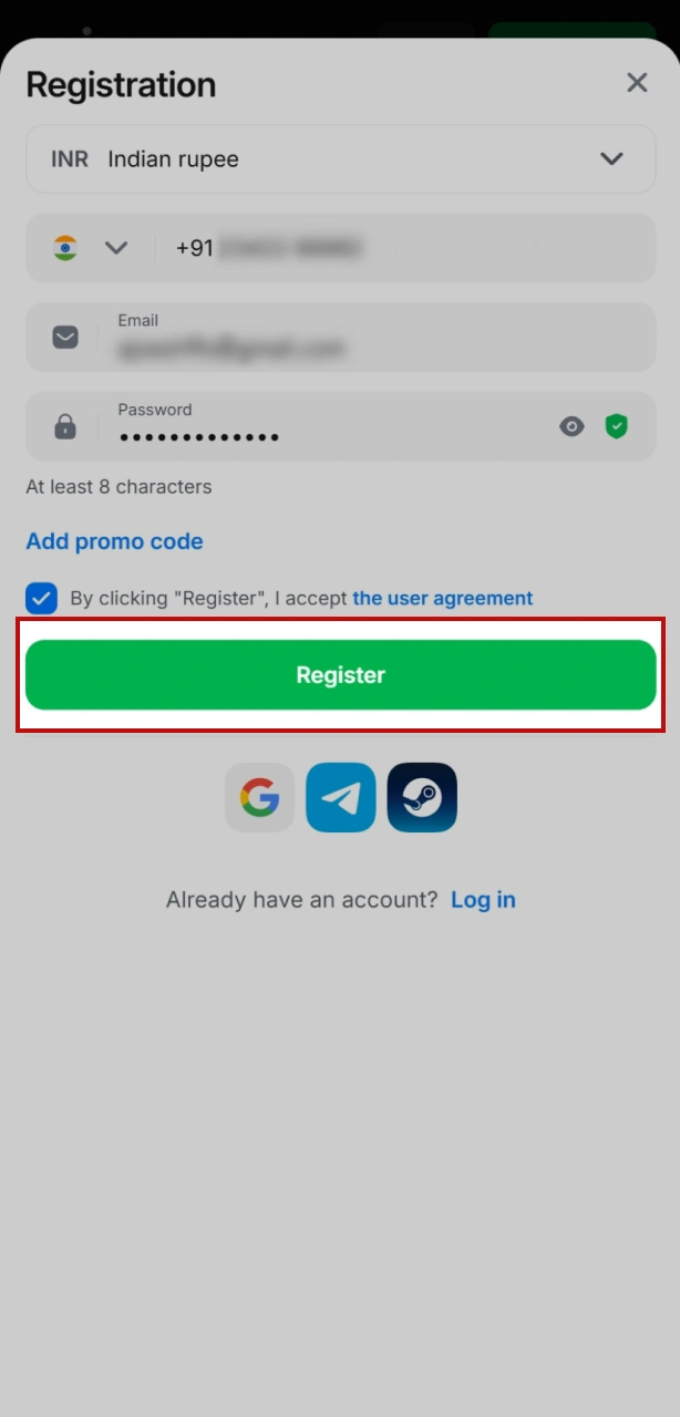Log in to your new profile and add personal details to prepare for 1win verification.