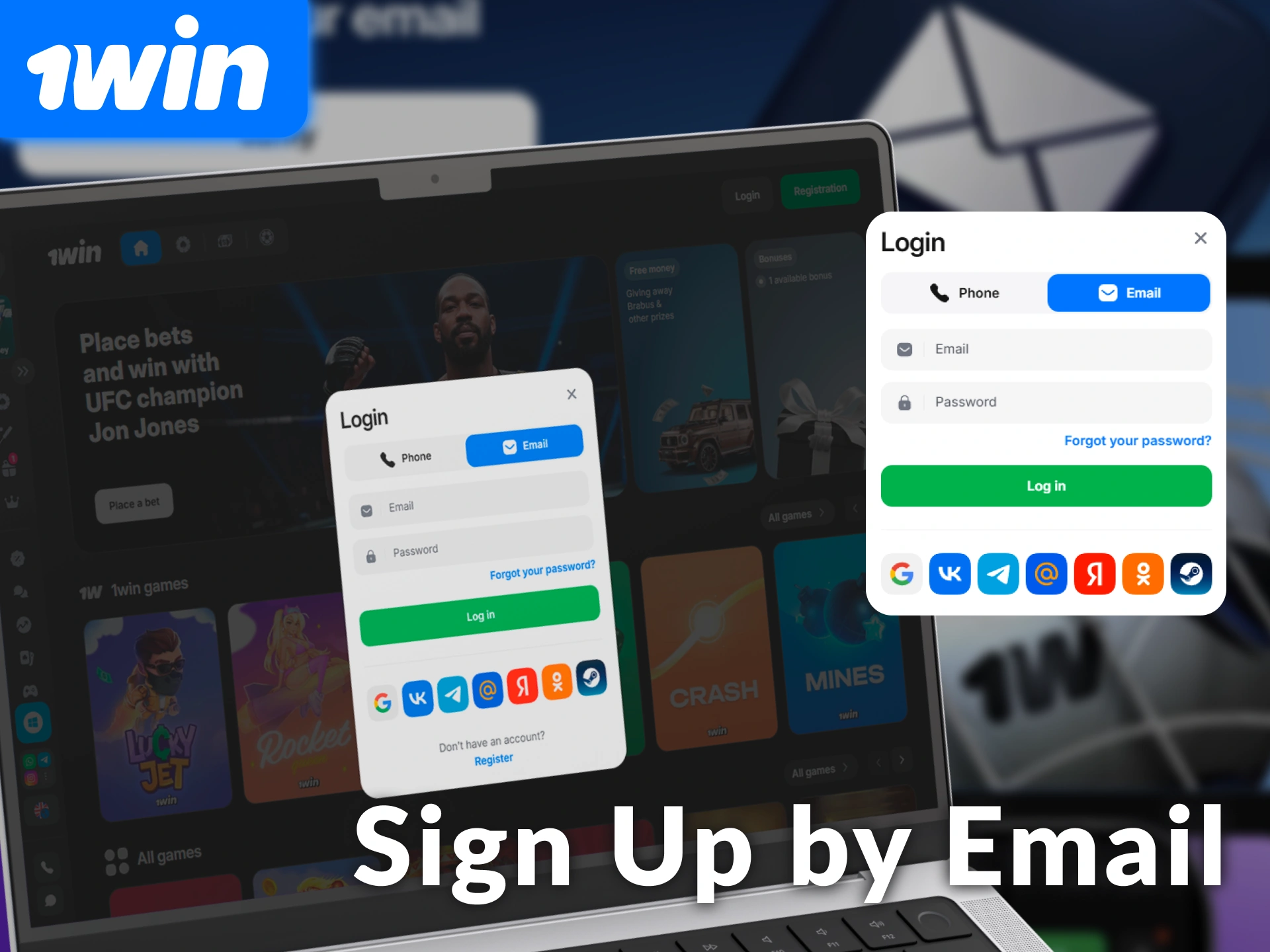 Complete the full registration to Sign up by Email Address at 1win.