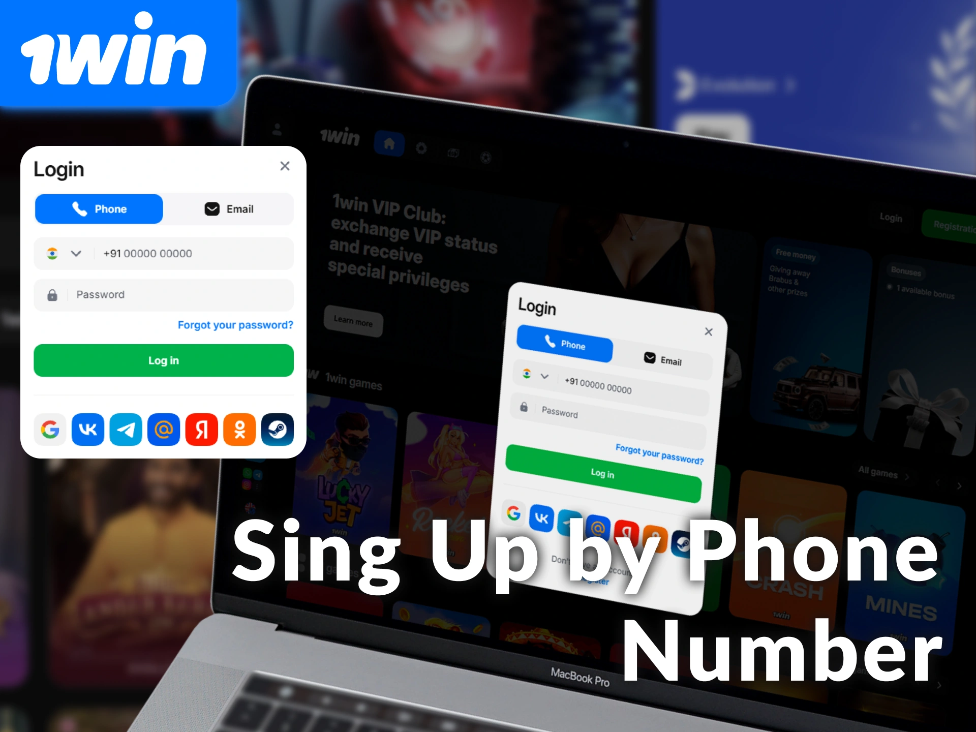 Use the fast 1win registration form to Sign up by Mobile Number and get an instant account.