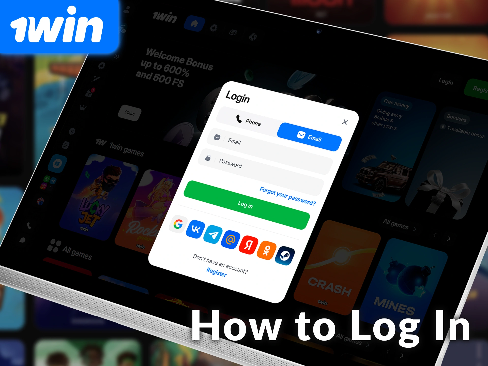 See the 1win interface preview showing How to Log In to Your 1win Account.