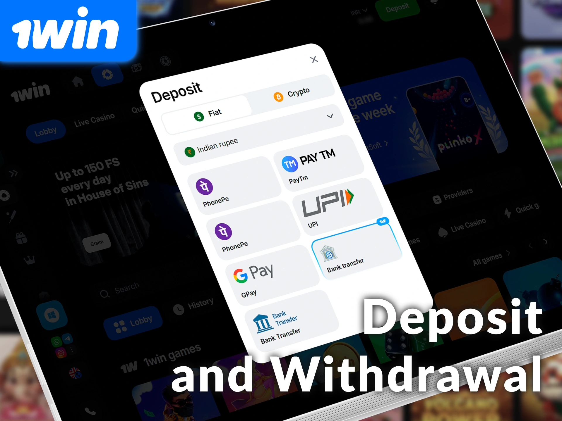 Use secure deposit and withdrawal methods for slot play at 1win India.