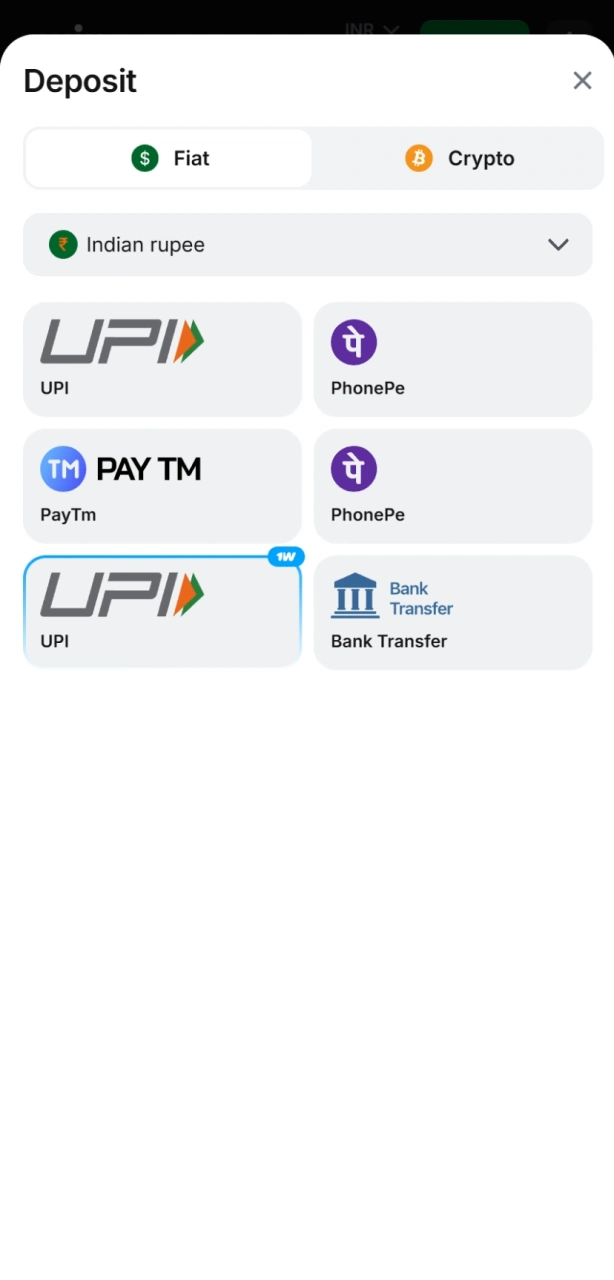 Deposit rupees to your 1win balance using UPI, PhonePe, or NetBanking.